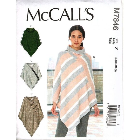 McCall's M7846 Misses L to XL Ponchos Uncut Sewing Pattern - Picture 1 of 2